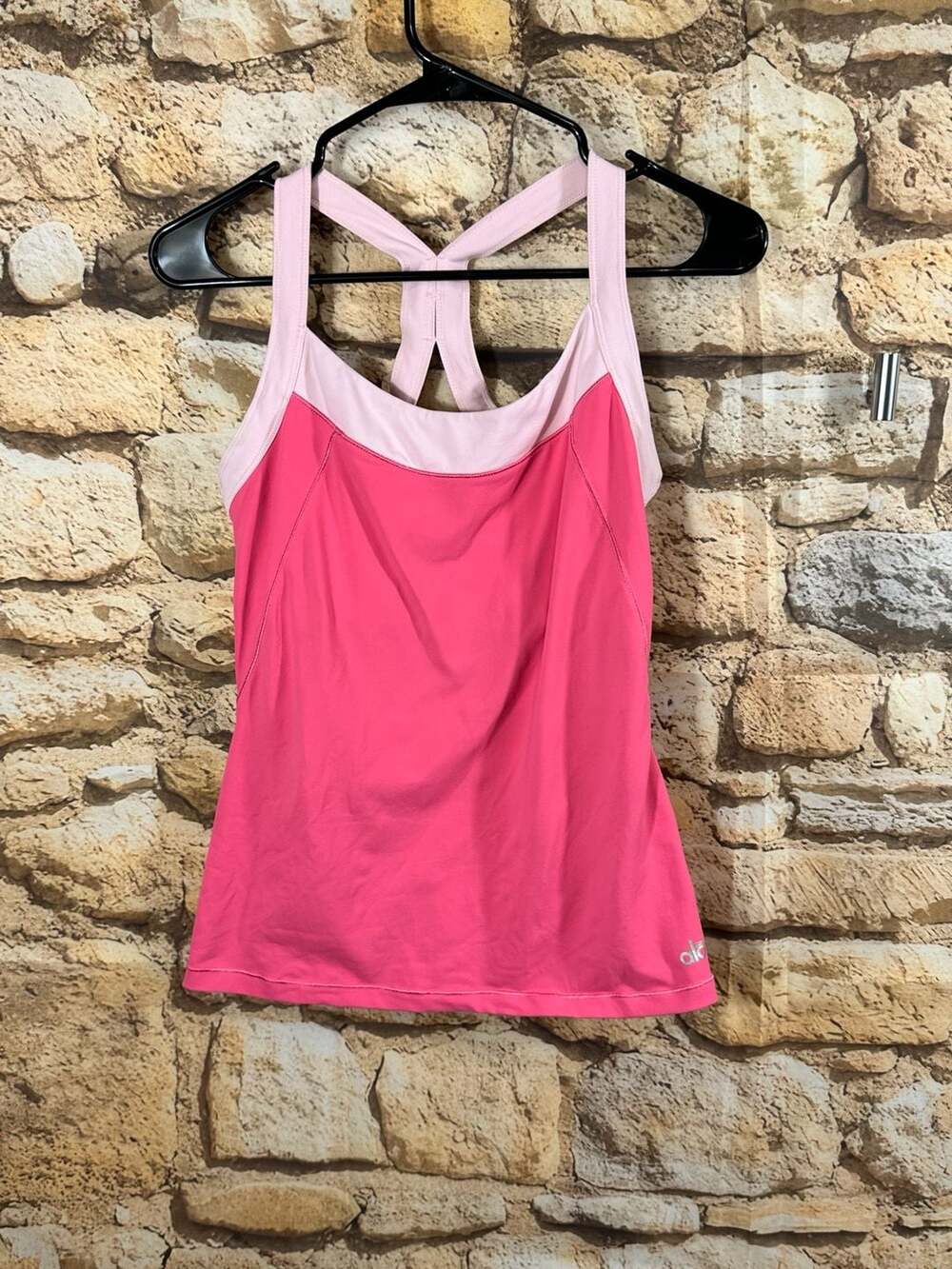 Alo Yoga Tank Top Pink White Athletic Racerback